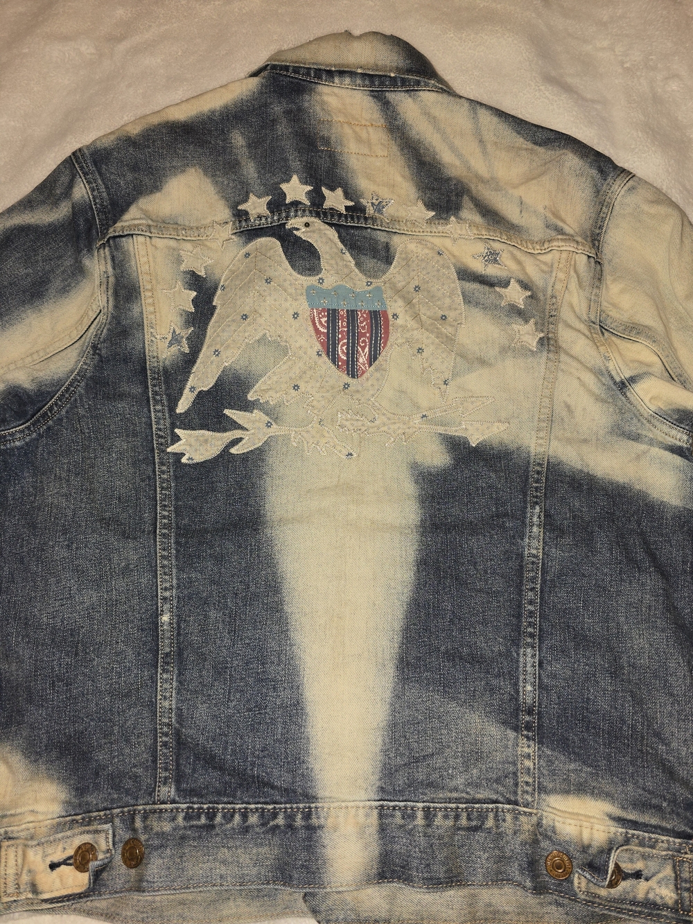 Denim & Supply Ralph Lauren Bleached Indigo Eagle Patch Denim Jacket